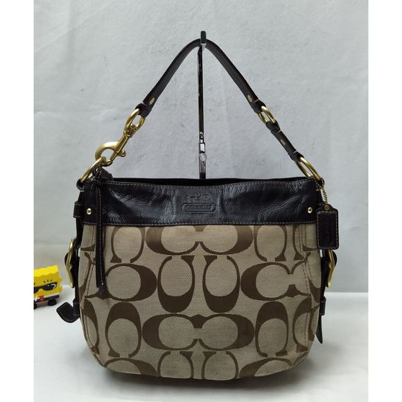 Coach Zoe Signature Brown Canvas Leather Zipper Closure Hobo Shoulder Bag - Picture 1 of 13